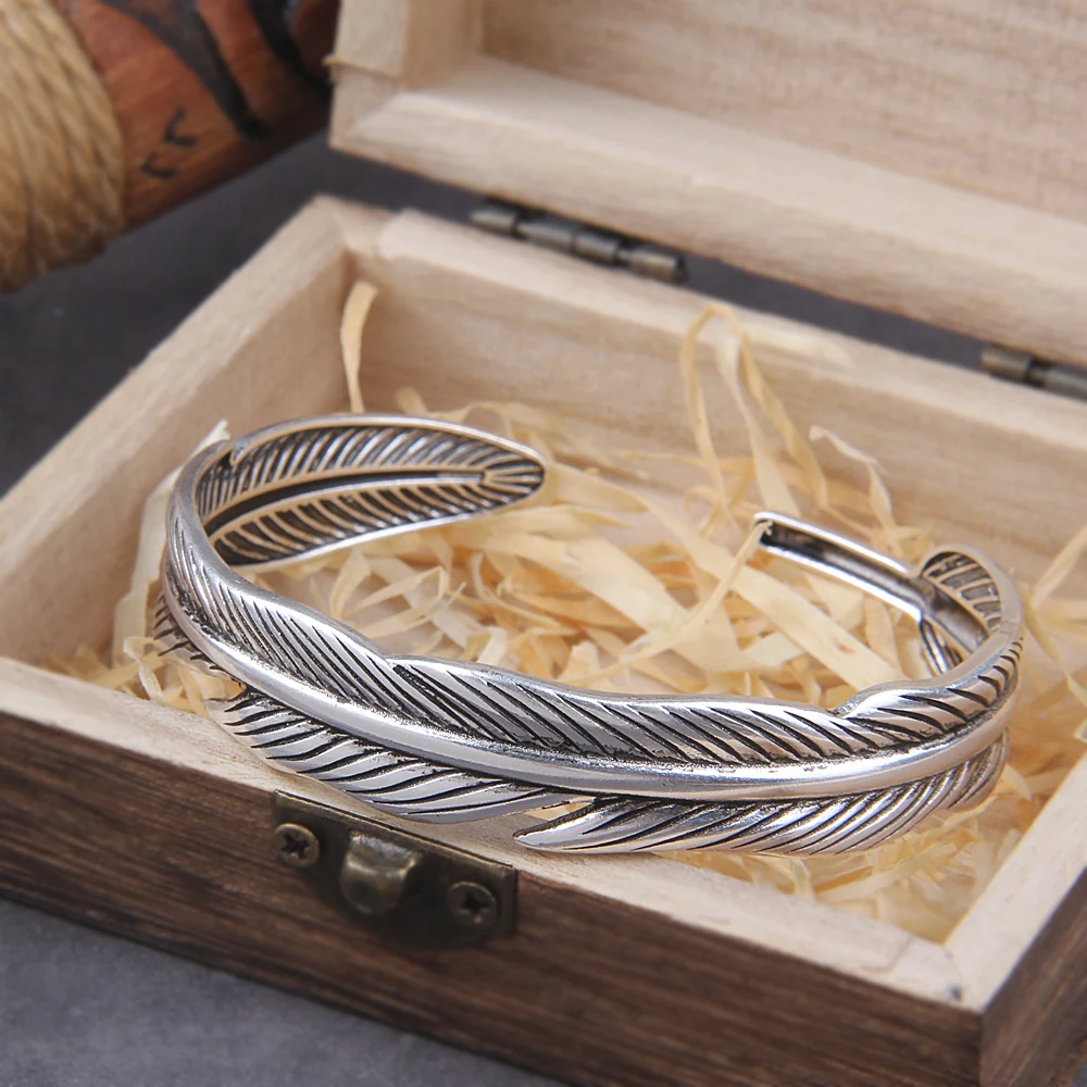 antique Silver Color Feather Wide Cuff Bracelets&Bangles For Women Men Personality Vintage Thai Silver Jewelry antique Silver Color Feather Wide Cuff Bracelets&Bangles For Women Men Personality Vintage Thai Silver Jewelry