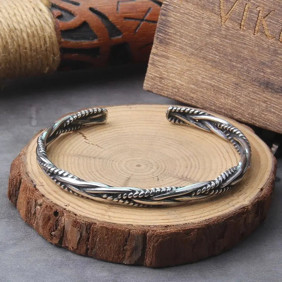 Vintage Silver Color Open Cuff Bracelet for Men, Nordic Viking Bangle, Unique Twisted Woven Wristband, Jewelry Gift, Trendy Vintage Silver Color Open Cuff Bracelet for Men, Nordic Viking Bangle, Unique Twisted Woven Wristband, Jewelry Gift, Trendy