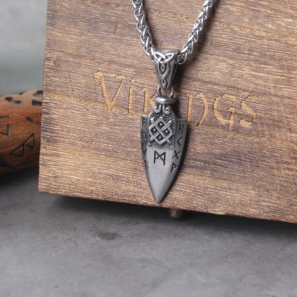 Norse Runes Odin’s Spear Gungnir Necklace Men Gold Color Stainless Steel Arrowhead Pendant Valknut Talisman Male Vikings Jewelry Norse Runes Odin's Spear Gungnir Necklace Men Gold Color Stainless Steel Arrowhead Pendant Valknut Talisman Male Vikings Jewelry