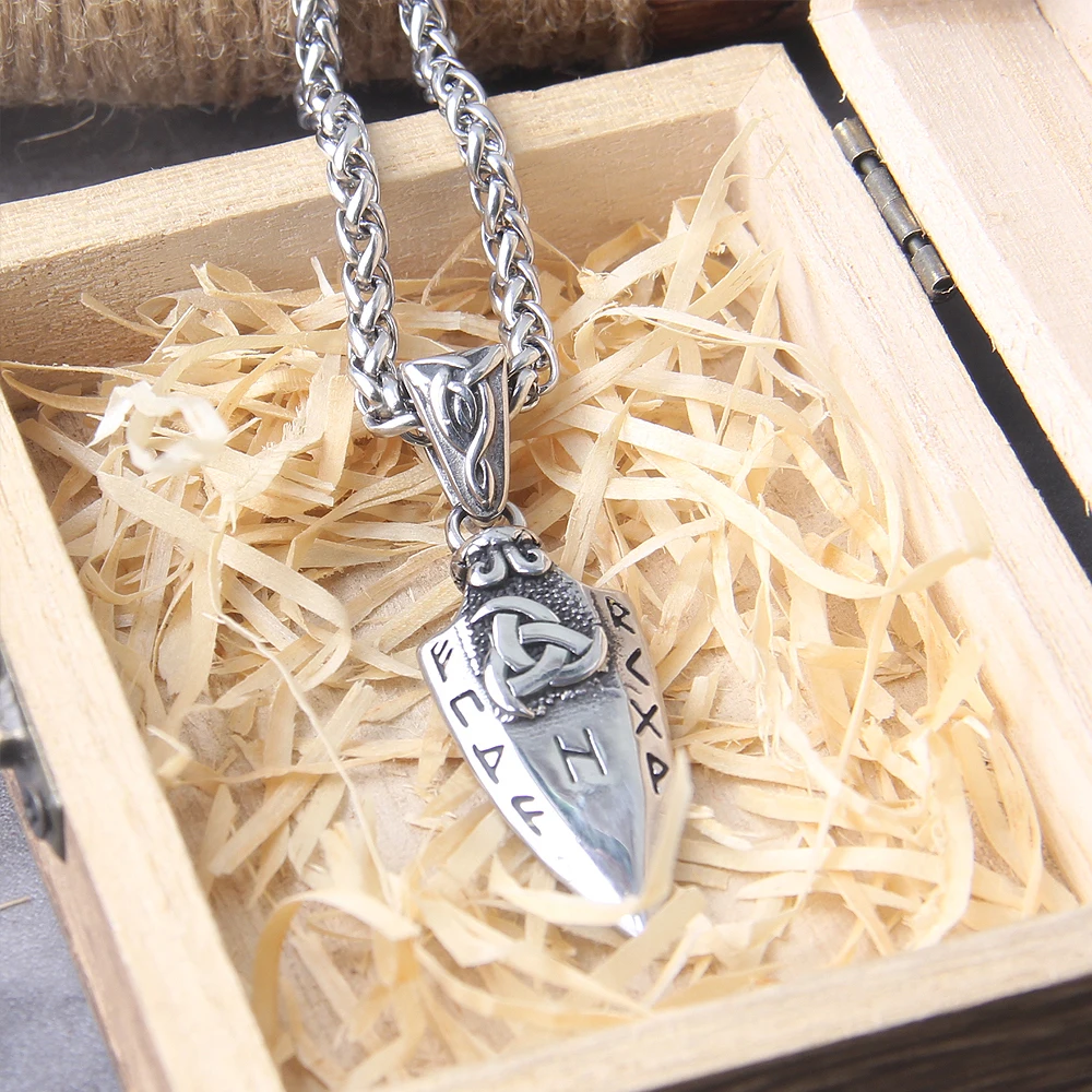 Norse Runes Odin’s Spear Gungnir Necklace Men Gold Color Stainless Steel Arrowhead Pendant Valknut Talisman Male Vikings Jewelry Norse Runes Odin's Spear Gungnir Necklace Men Gold Color Stainless Steel Arrowhead Pendant Valknut Talisman Male Vikings Jewelry