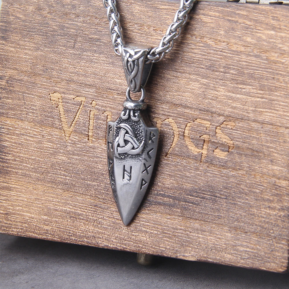 Norse Runes Odin’s Spear Gungnir Necklace Men Gold Color Stainless Steel Arrowhead Pendant Valknut Talisman Male Vikings Jewelry Norse Runes Odin's Spear Gungnir Necklace Men Gold Color Stainless Steel Arrowhead Pendant Valknut Talisman Male Vikings Jewelry