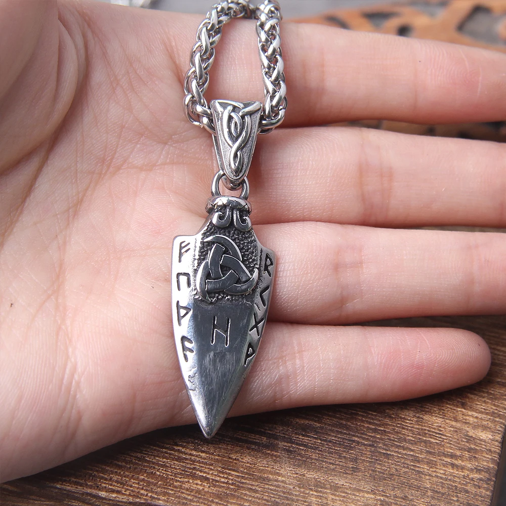 Norse Runes Odin's Spear Gungnir Necklace Men Gold Color Stainless Steel Arrowhead Pendant Valknut Talisman Male Vikings Jewelry