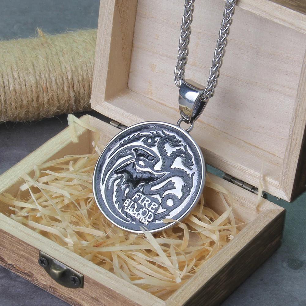 Stainless Steel Men Viking 3 heads Dragon Pendant necklace as birthday gift with wooden box Never Fade Stainless Steel Men Viking 3 heads Dragon Pendant necklace as birthday gift with wooden box Never Fade