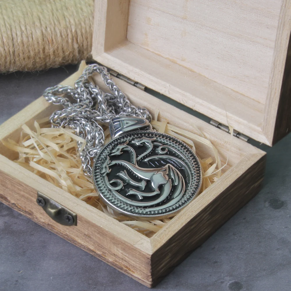 Stainless Steel Men Viking 3 heads Dragon Pendant necklace as birthday gift with wooden box Never Fade Stainless Steel Men Viking 3 heads Dragon Pendant necklace as birthday gift with wooden box Never Fade