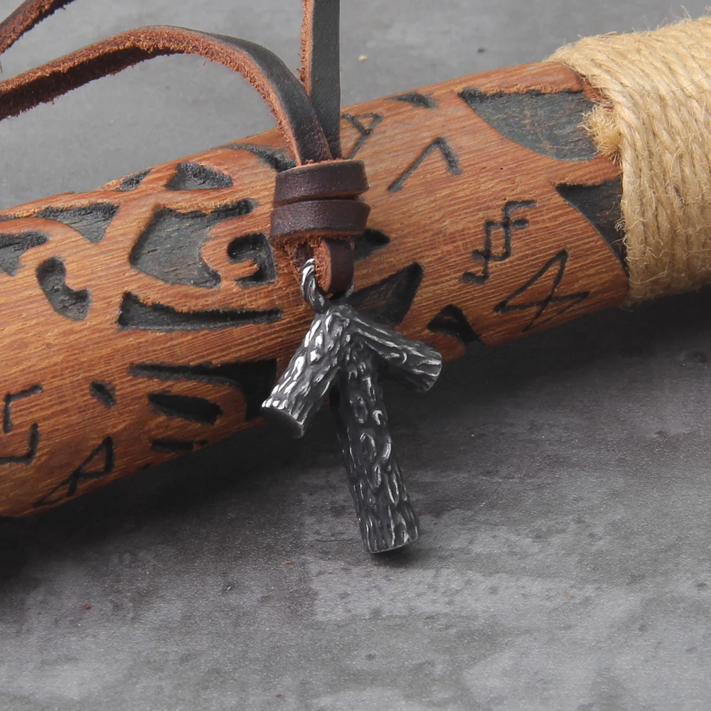 Never Fade Gray viking rune pendant necklace for men gift adjustable chain with wooden box Never Fade Gray viking rune pendant necklace for men gift adjustable chain with wooden box