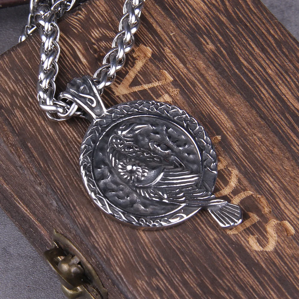 Celtic Knot Necklace Stainless Steel Viking Necklace with Odin Raven Pendant in Nordic Viking Style Packed in Wooden Box as Gift Celtic Knot Necklace Stainless Steel Viking Necklace with Odin Raven Pendant in Nordic Viking Style Packed in Wooden Box as Gift