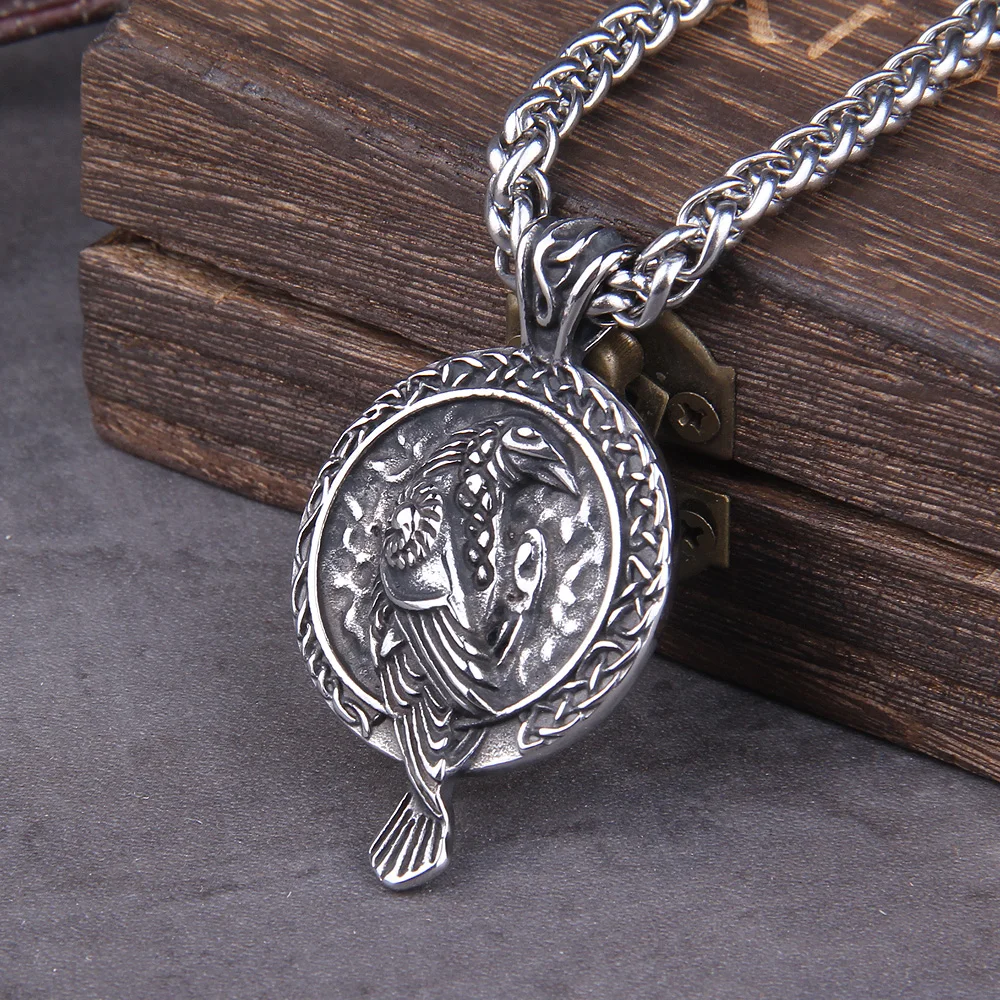 Celtic Knot Necklace Stainless Steel Viking Necklace with Odin Raven Pendant in Nordic Viking Style Packed in Wooden Box as Gift Celtic Knot Necklace Stainless Steel Viking Necklace with Odin Raven Pendant in Nordic Viking Style Packed in Wooden Box as Gift