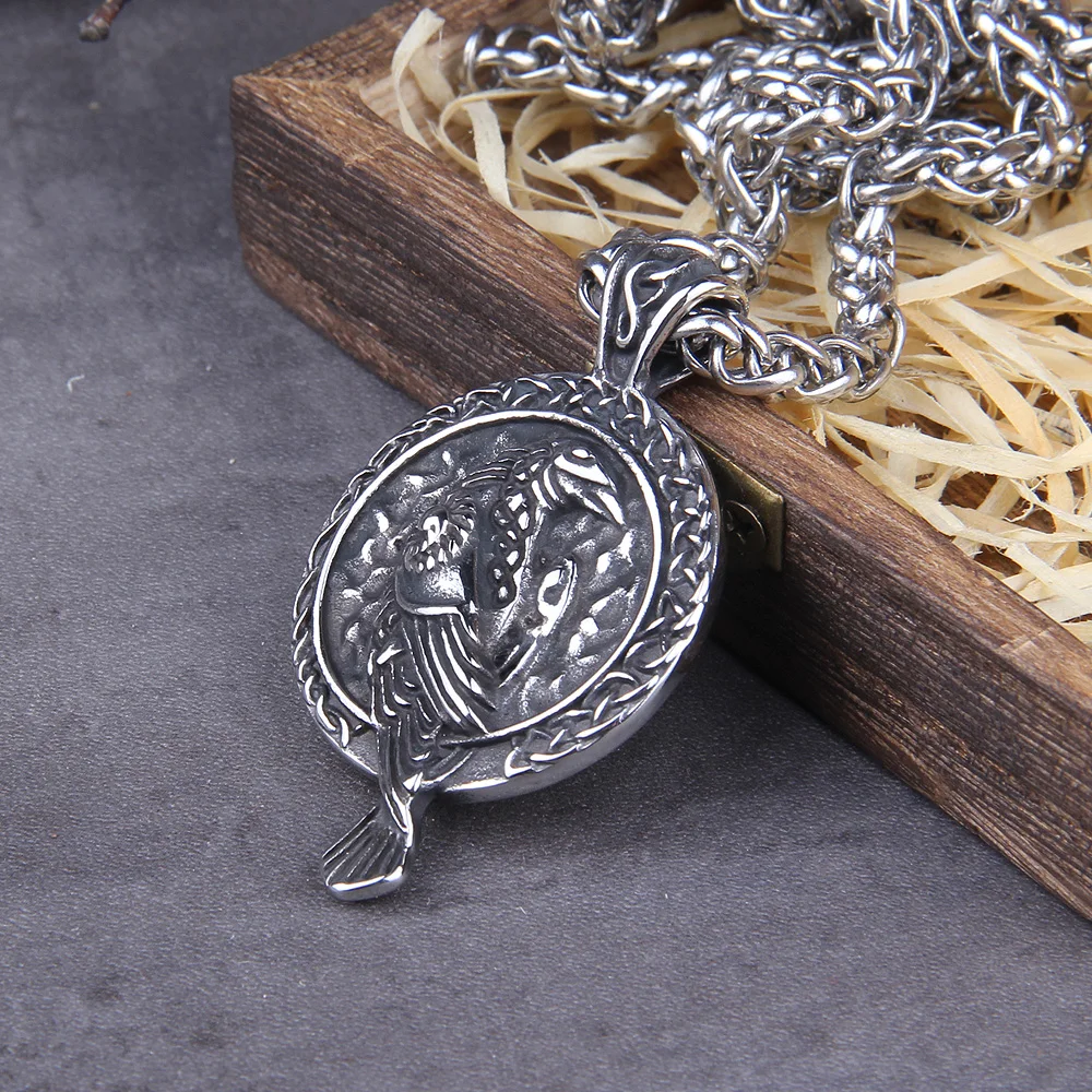 Celtic Knot Necklace Stainless Steel Viking Necklace with Odin Raven Pendant in Nordic Viking Style Packed in Wooden Box as Gift Celtic Knot Necklace Stainless Steel Viking Necklace with Odin Raven Pendant in Nordic Viking Style Packed in Wooden Box as Gift