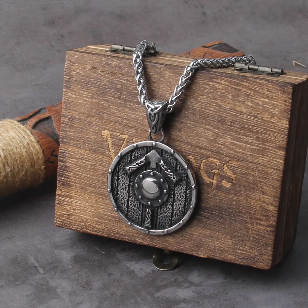 Celtic Knot Necklace Stainless Steel Viking Necklace with Odin Raven Pendant in Nordic Viking Style Packed in Wooden Box as Gift
