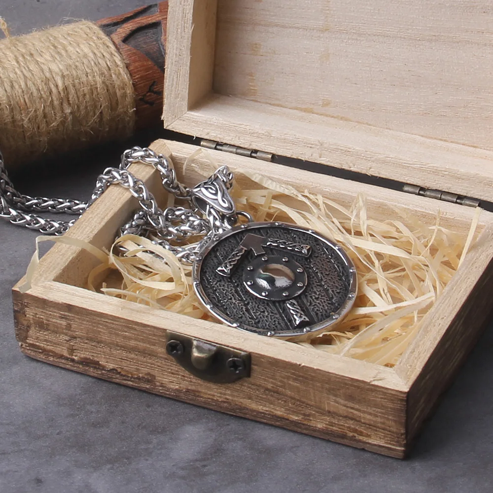 Celtic Knot Necklace Stainless Steel Viking Necklace with Odin Raven Pendant in Nordic Viking Style Packed in Wooden Box as Gift