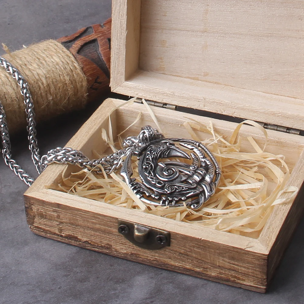 Celtic Knot Necklace Stainless Steel Viking Necklace with Odin Raven Pendant in Nordic Viking Style Packed in Wooden Box as Gift Celtic Knot Necklace Stainless Steel Viking Necklace with Odin Raven Pendant in Nordic Viking Style Packed in Wooden Box as Gift