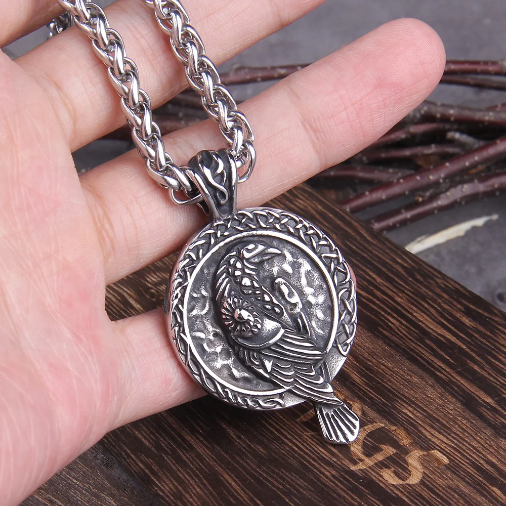 Celtic Knot Necklace Stainless Steel Viking Necklace with Odin Raven Pendant in Nordic Viking Style Packed in Wooden Box as Gift Celtic Knot Necklace Stainless Steel Viking Necklace with Odin Raven Pendant in Nordic Viking Style Packed in Wooden Box as Gift