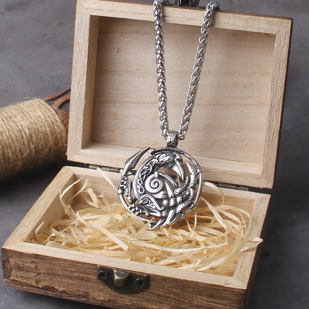 Celtic Knot Necklace Stainless Steel Viking Necklace with Odin Raven Pendant in Nordic Viking Style Packed in Wooden Box as Gift Celtic Knot Necklace Stainless Steel Viking Necklace with Odin Raven Pendant in Nordic Viking Style Packed in Wooden Box as Gift