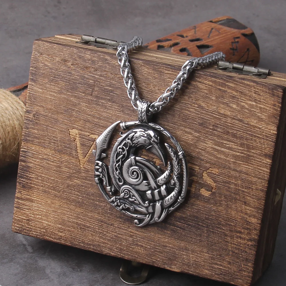 Celtic Knot Necklace Stainless Steel Viking Necklace with Odin Raven Pendant in Nordic Viking Style Packed in Wooden Box as Gift Celtic Knot Necklace Stainless Steel Viking Necklace with Odin Raven Pendant in Nordic Viking Style Packed in Wooden Box as Gift