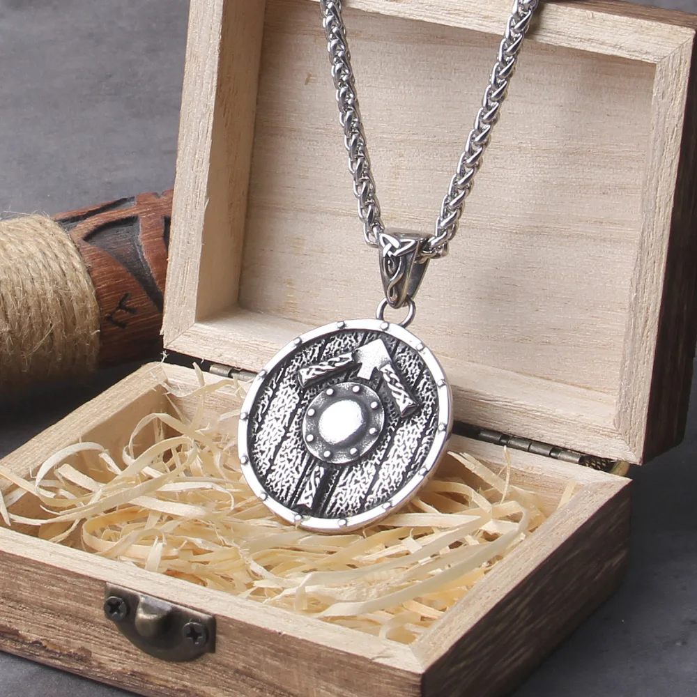 Celtic Knot Necklace Stainless Steel Viking Necklace with Odin Raven Pendant in Nordic Viking Style Packed in Wooden Box as Gift