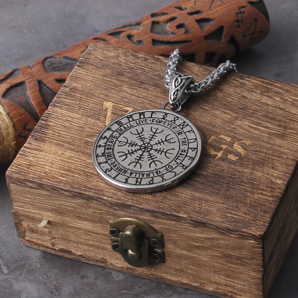 Celtic Knot Necklace Stainless Steel Viking Necklace with Odin Raven Pendant in Nordic Viking Style Packed in Wooden Box as Gift