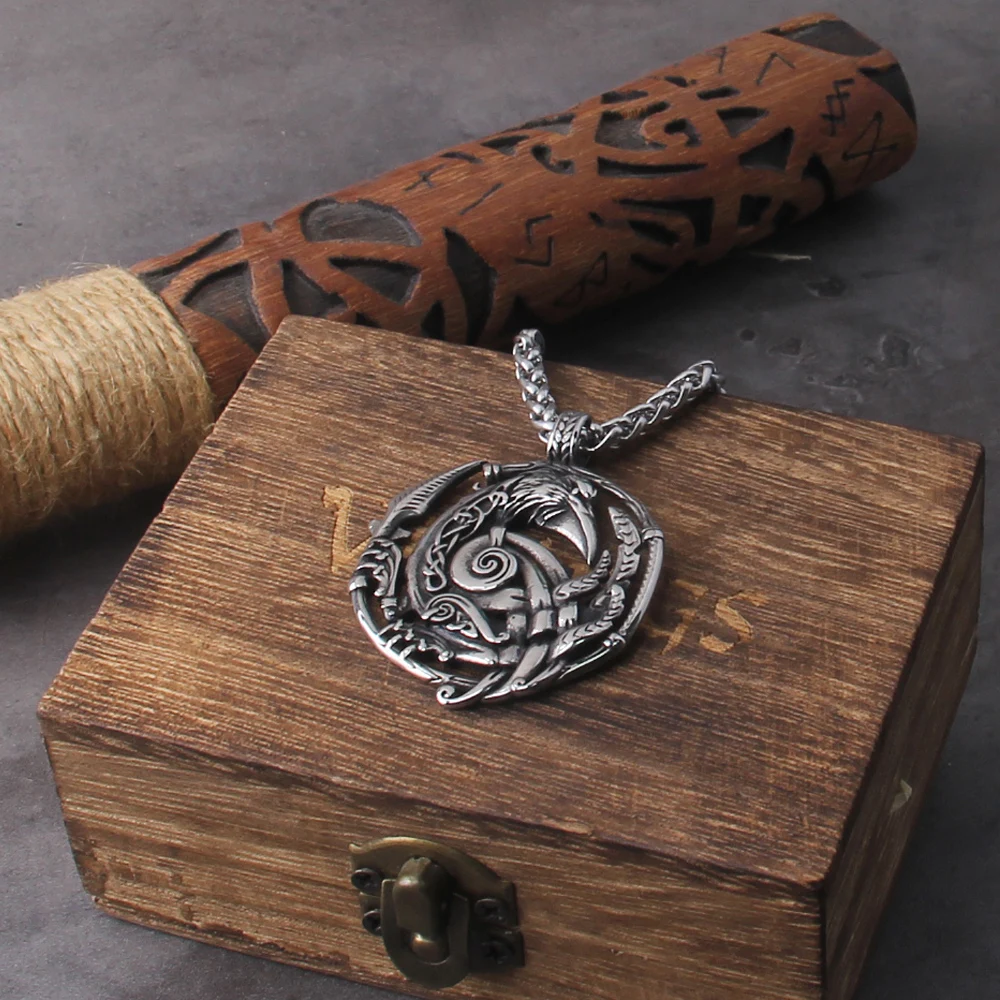 Celtic Knot Necklace Stainless Steel Viking Necklace with Odin Raven Pendant in Nordic Viking Style Packed in Wooden Box as Gift Celtic Knot Necklace Stainless Steel Viking Necklace with Odin Raven Pendant in Nordic Viking Style Packed in Wooden Box as Gift