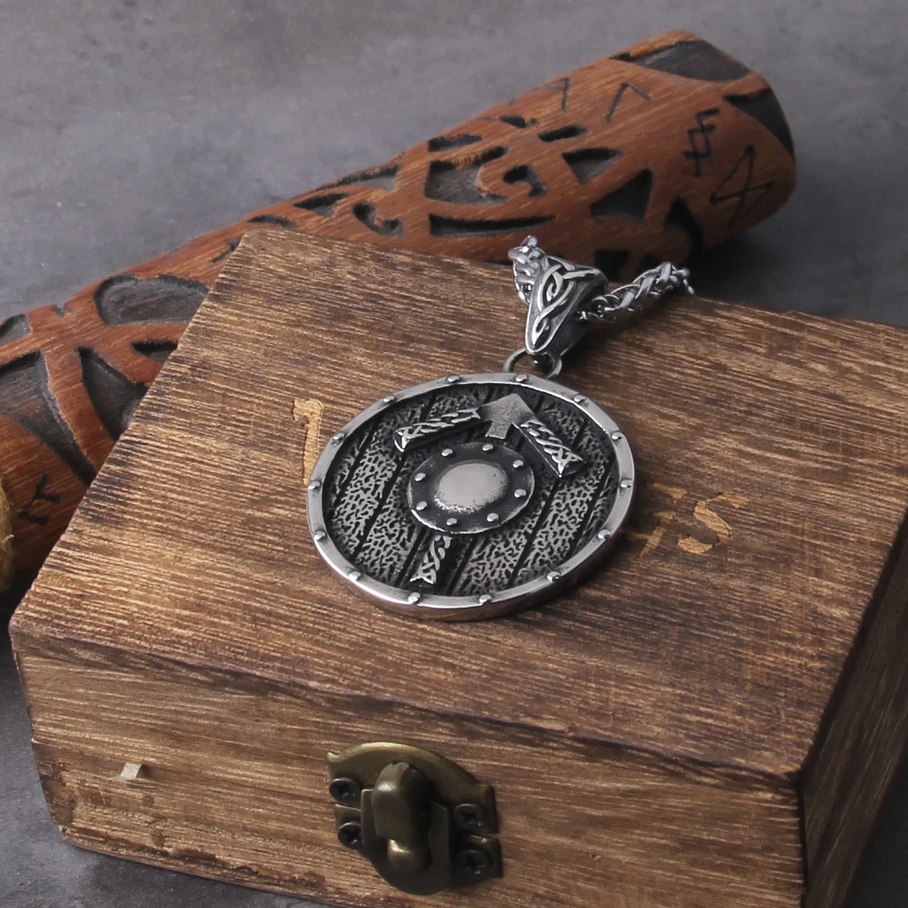 Celtic Knot Necklace Stainless Steel Viking Necklace with Odin Raven Pendant in Nordic Viking Style Packed in Wooden Box as Gift