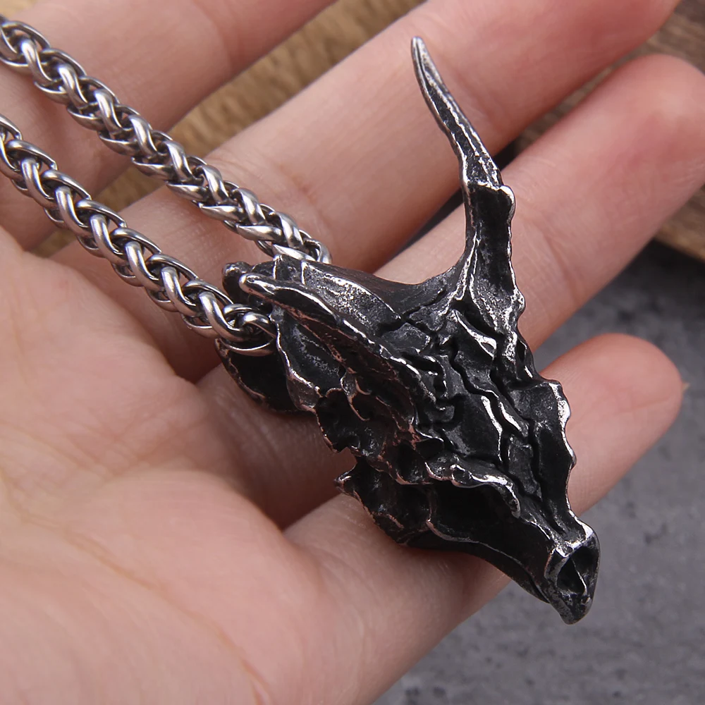 2024 New Design Charms Viking Dragon Skull Pendant Necklace Men’s Fashion Biker Rock Punk Jewelry Antique Retro Chain Gift 2024 New Design Charms Viking Dragon Skull Pendant Necklace Men's Fashion Biker Rock Punk Jewelry Antique Retro Chain Gift