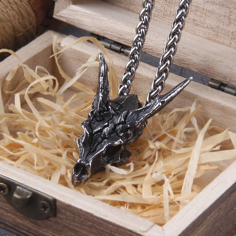 2024 New Design Charms Viking Dragon Skull Pendant Necklace Men's Fashion Biker Rock Punk Jewelry Antique Retro Chain Gift