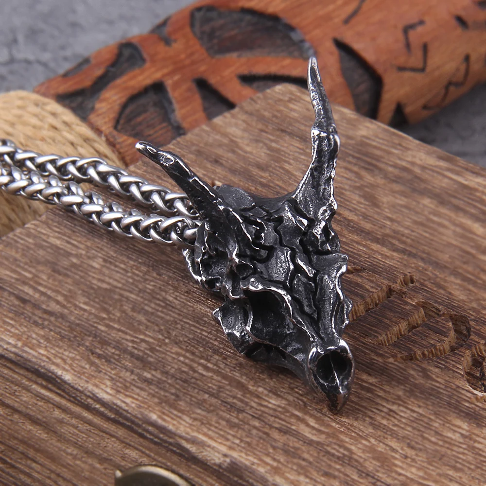 2024 New Design Charms Viking Dragon Skull Pendant Necklace Men's Fashion Biker Rock Punk Jewelry Antique Retro Chain Gift