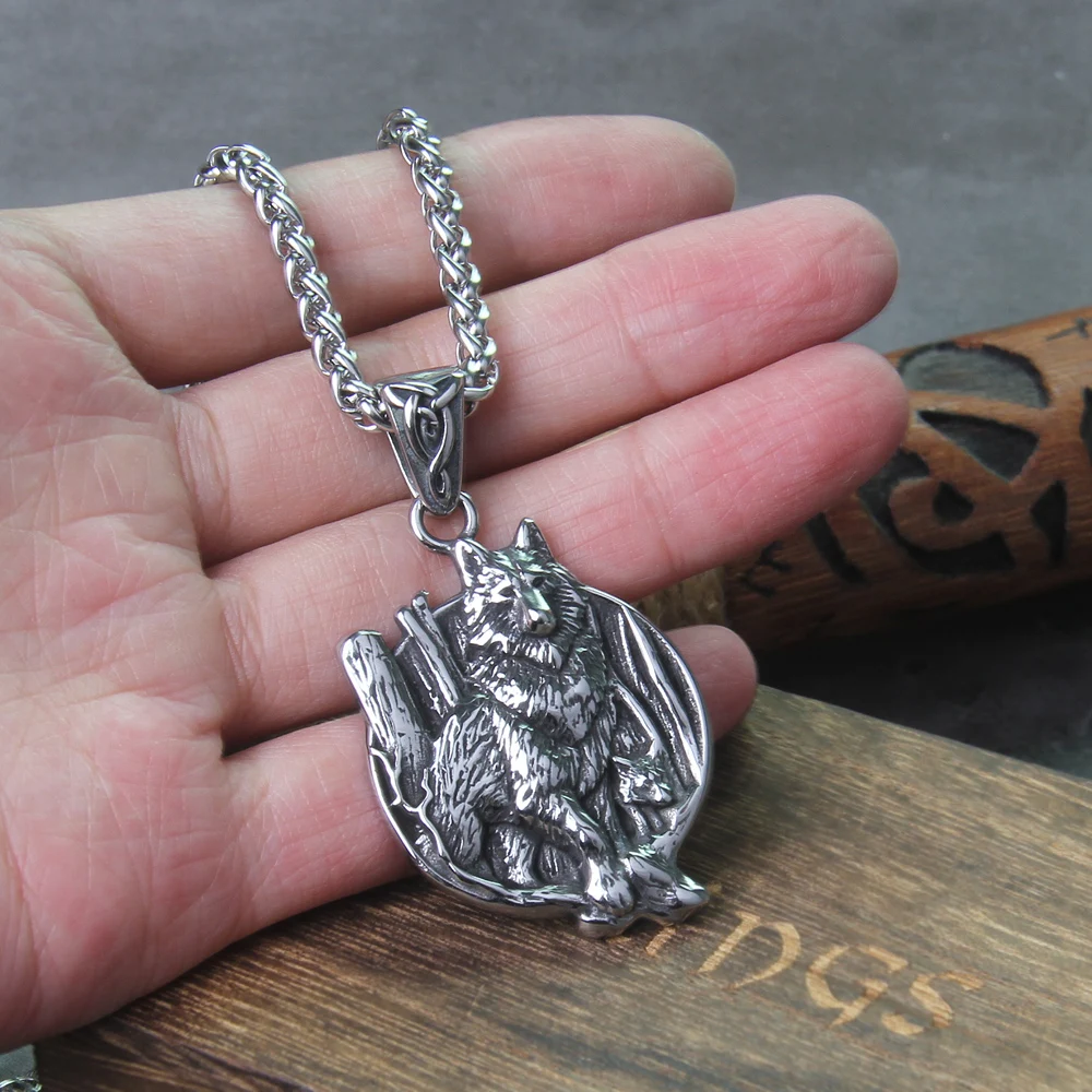 Never fade stainless steel Nordic Viking The forest wolf Necklace Animal Original with wooden box as gift Never fade stainless steel Nordic Viking The forest wolf Necklace Animal Original with wooden box as gift
