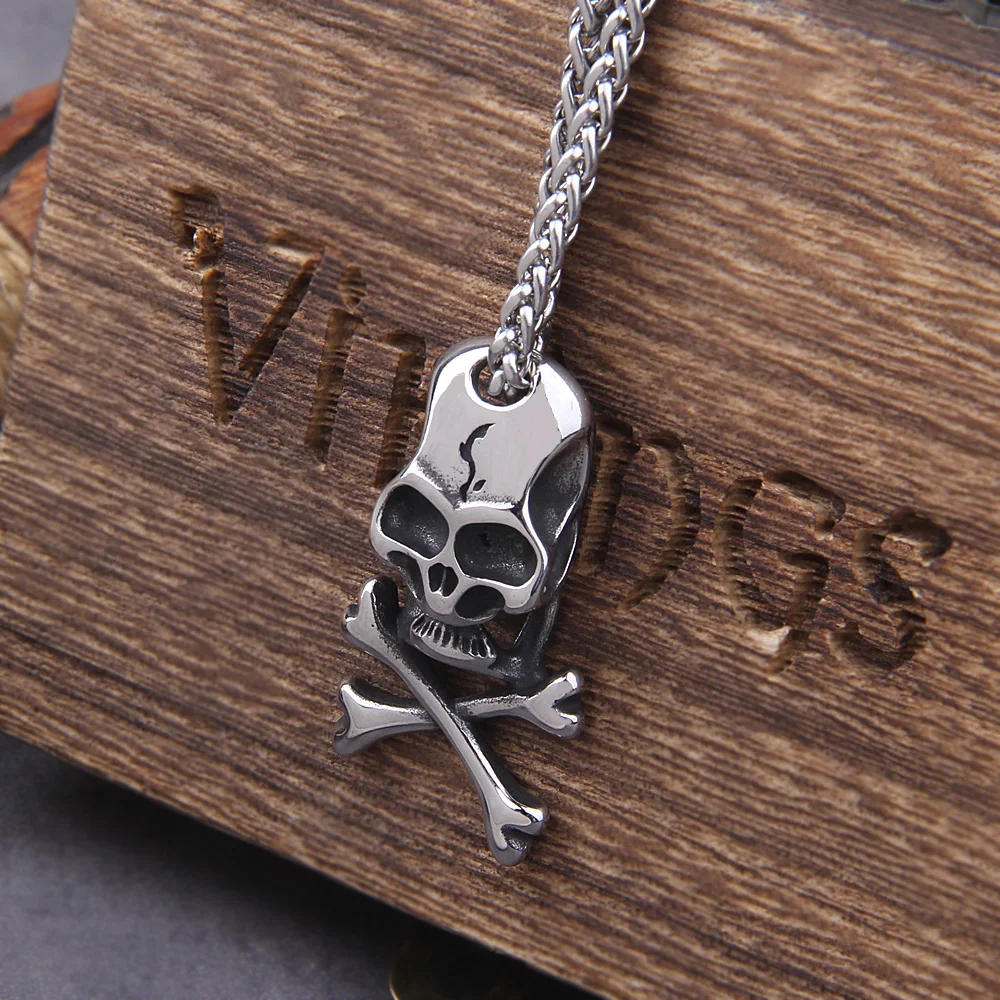 Punk Stainless Steel Skull Chain Pendant Necklace Vintage Hip Hop Statement Necklaces for Men Male Boho Jewelry with wooden box Punk Stainless Steel Skull Chain Pendant Necklace Vintage Hip Hop Statement Necklaces for Men Male Boho Jewelry with wooden box