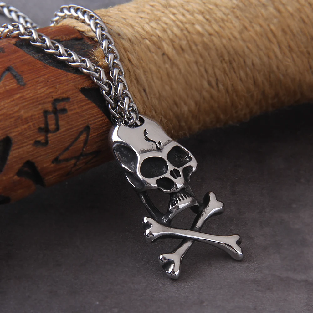 Punk Stainless Steel Skull Chain Pendant Necklace Vintage Hip Hop Statement Necklaces for Men Male Boho Jewelry with wooden box Punk Stainless Steel Skull Chain Pendant Necklace Vintage Hip Hop Statement Necklaces for Men Male Boho Jewelry with wooden box