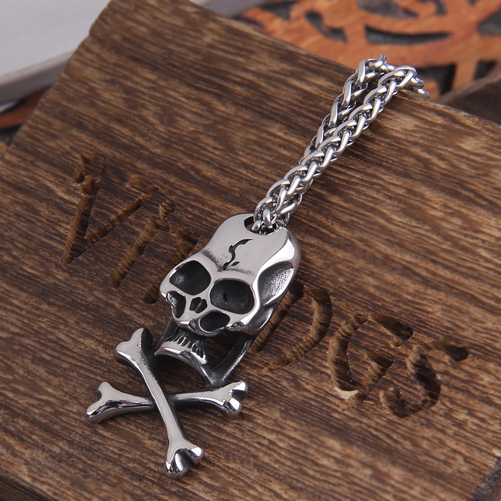 Punk Stainless Steel Skull Chain Pendant Necklace Vintage Hip Hop Statement Necklaces for Men Male Boho Jewelry with wooden box Punk Stainless Steel Skull Chain Pendant Necklace Vintage Hip Hop Statement Necklaces for Men Male Boho Jewelry with wooden box