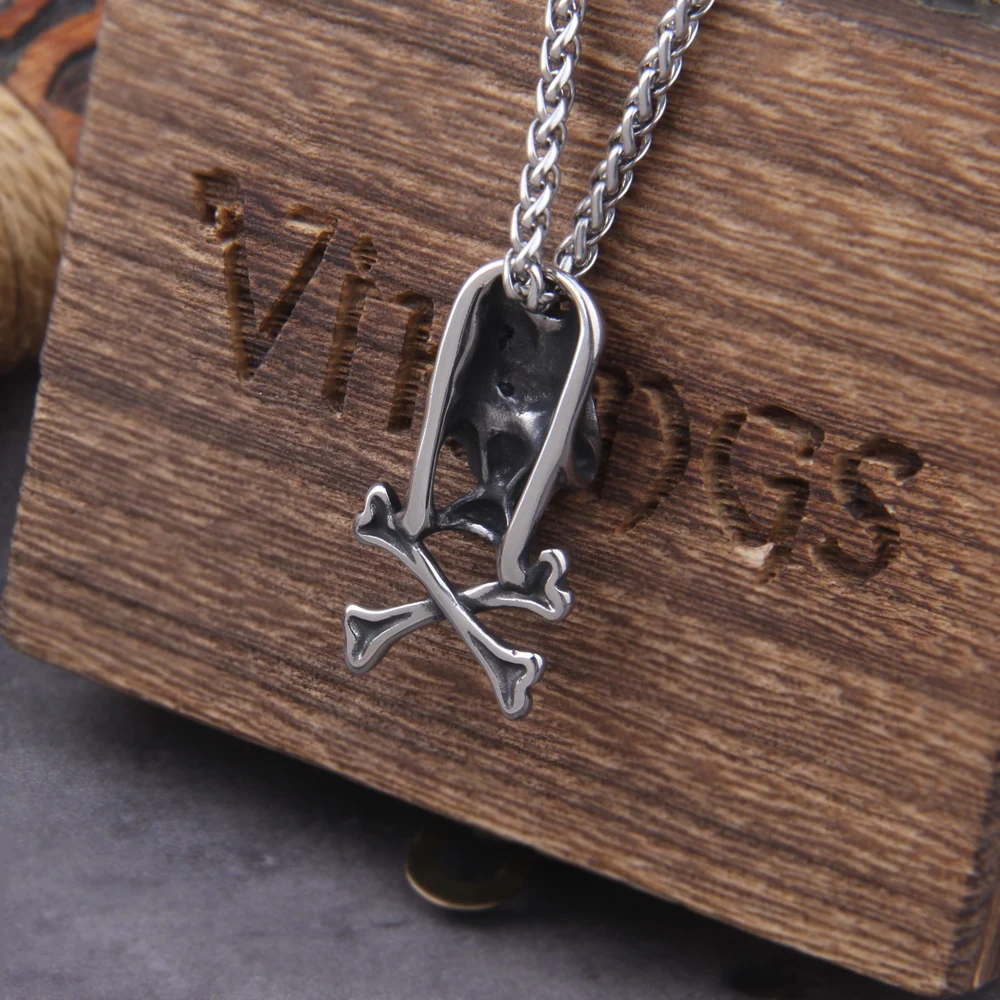 Punk Stainless Steel Skull Chain Pendant Necklace Vintage Hip Hop Statement Necklaces for Men Male Boho Jewelry with wooden box Punk Stainless Steel Skull Chain Pendant Necklace Vintage Hip Hop Statement Necklaces for Men Male Boho Jewelry with wooden box