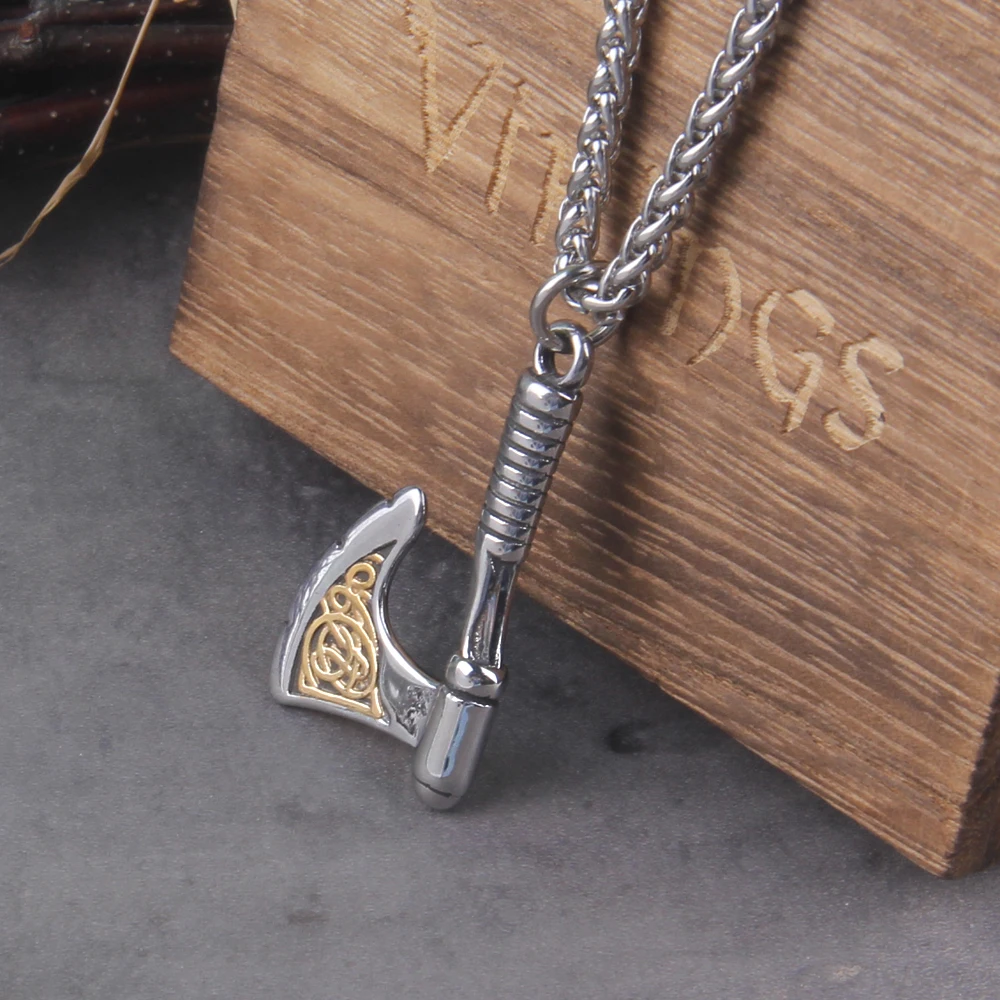 New Arrival Viking Rune Axe Necklace in Stainless Steel with Wooden Box as Gift for Men New Arrival Viking Rune Axe Necklace in Stainless Steel with Wooden Box as Gift for Men