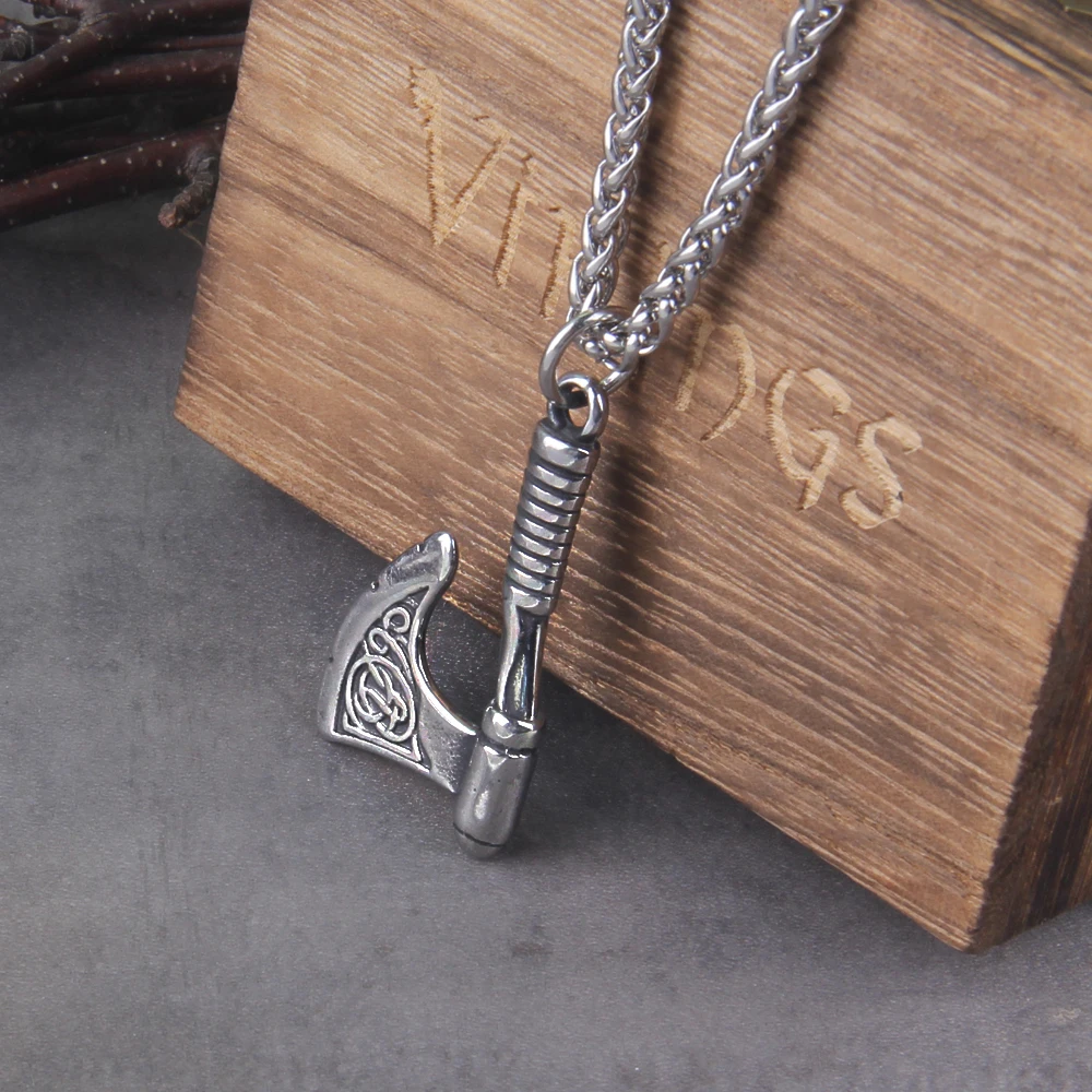 New Arrival Viking Rune Axe Necklace in Stainless Steel with Wooden Box as Gift for Men New Arrival Viking Rune Axe Necklace in Stainless Steel with Wooden Box as Gift for Men