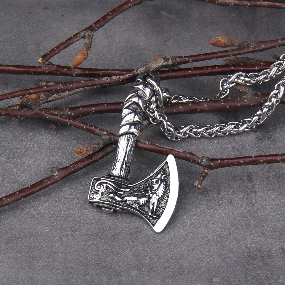 New Arrival Viking Rune Axe Necklace in Stainless Steel with Wooden Box as Gift for Men New Arrival Viking Rune Axe Necklace in Stainless Steel with Wooden Box as Gift for Men
