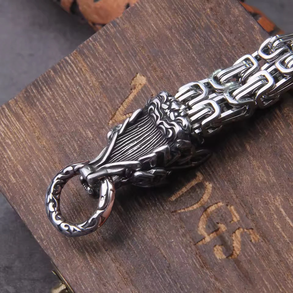 Never Fade Rock Viking Wolf Charm Bracelet Men's Stainless Steel Mesh Chain silver color Wolf Punk Bracelets Biker Jewelry Never Fade Rock Viking Wolf Charm Bracelet Men's Stainless Steel Mesh Chain silver color Wolf Punk Bracelets Biker Jewelry