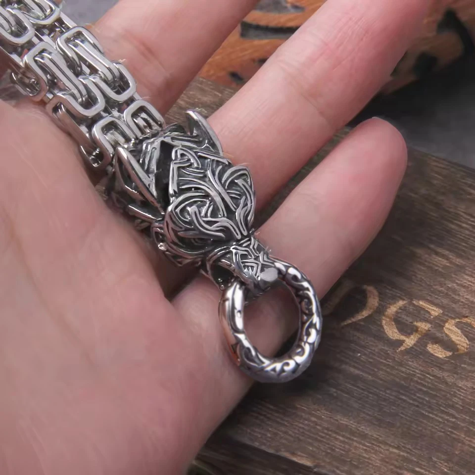 Never Fade Rock Viking Wolf Charm Bracelet Men's Stainless Steel Mesh Chain silver color Wolf Punk Bracelets Biker Jewelry Never Fade Rock Viking Wolf Charm Bracelet Men's Stainless Steel Mesh Chain silver color Wolf Punk Bracelets Biker Jewelry