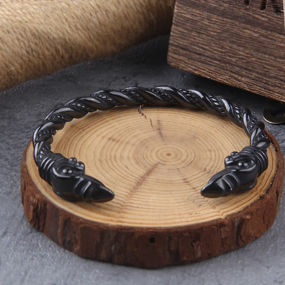 Stainless Steel Nordic Viking Norse Raven Bracelet adjustable Men Wristband Cuff Bracelets with Viking Wooden Box Stainless Steel Nordic Viking Norse Raven Bracelet adjustable Men Wristband Cuff Bracelets with Viking Wooden Box