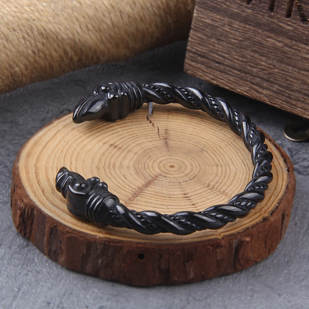 Stainless Steel Nordic Viking Norse Raven Bracelet adjustable Men Wristband Cuff Bracelets with Viking Wooden Box