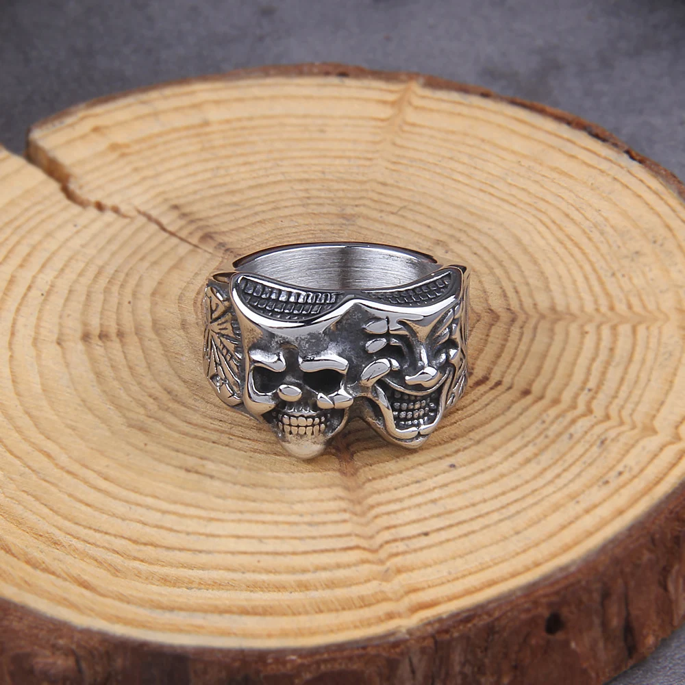 Retro Two Face Joker Ring For Men Silver Color Punk Gothic Adjustable Ring Rock Handmade Hiphop Unisex Jewelry Accessories Gift Retro Two Face Joker Ring For Men Silver Color Punk Gothic Adjustable Ring Rock Handmade Hiphop Unisex Jewelry Accessories Gift