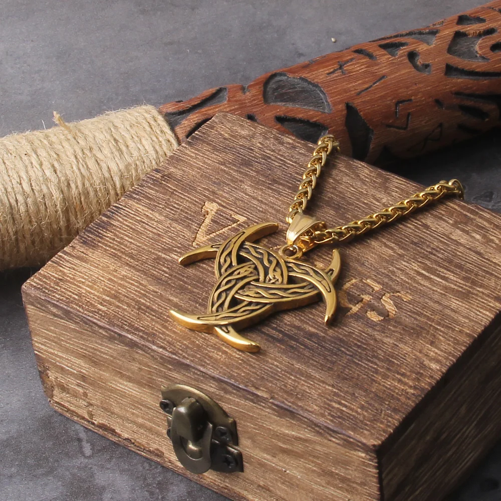 Never Fade Vikings Trinity Necklaces Stainless Steel neopaganism Norse Rune Amulet Pendant Vegvisir Icelandic Gold Color Jewelry Never Fade Vikings Trinity Necklaces Stainless Steel neopaganism Norse Rune Amulet Pendant Vegvisir Icelandic Gold Color Jewelry