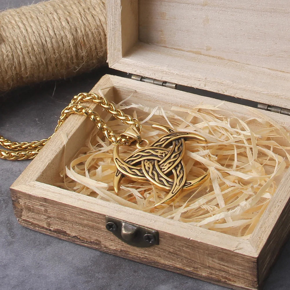 Never Fade Vikings Trinity Necklaces Stainless Steel neopaganism Norse Rune Amulet Pendant Vegvisir Icelandic Gold Color Jewelry