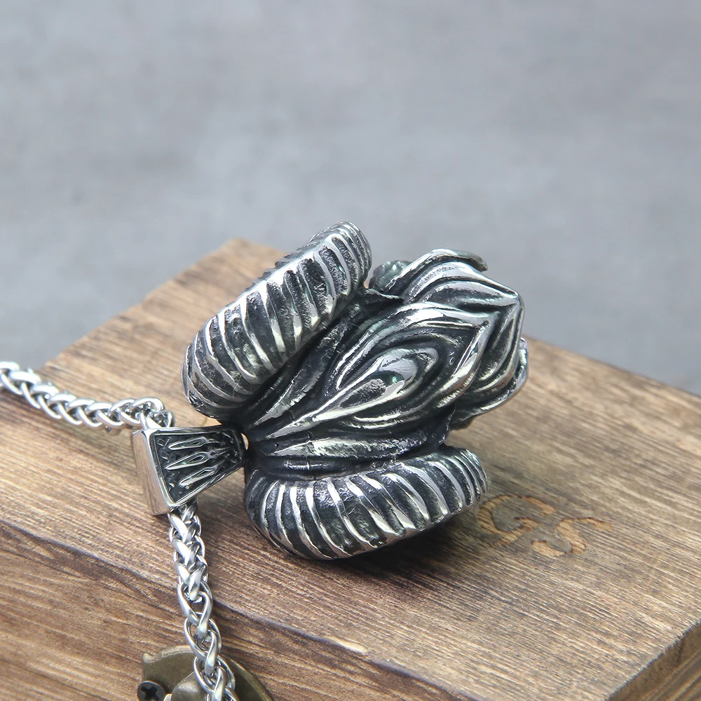 stainless steel Angel Satan Goat Head Demon Eye Pendant Necklace Vintage Goth Punk Men\’s Jewelry Accessory with wooden box stainless steel Angel Satan Goat Head Demon Eye Pendant Necklace Vintage Goth Punk Men\'s Jewelry Accessory with wooden box