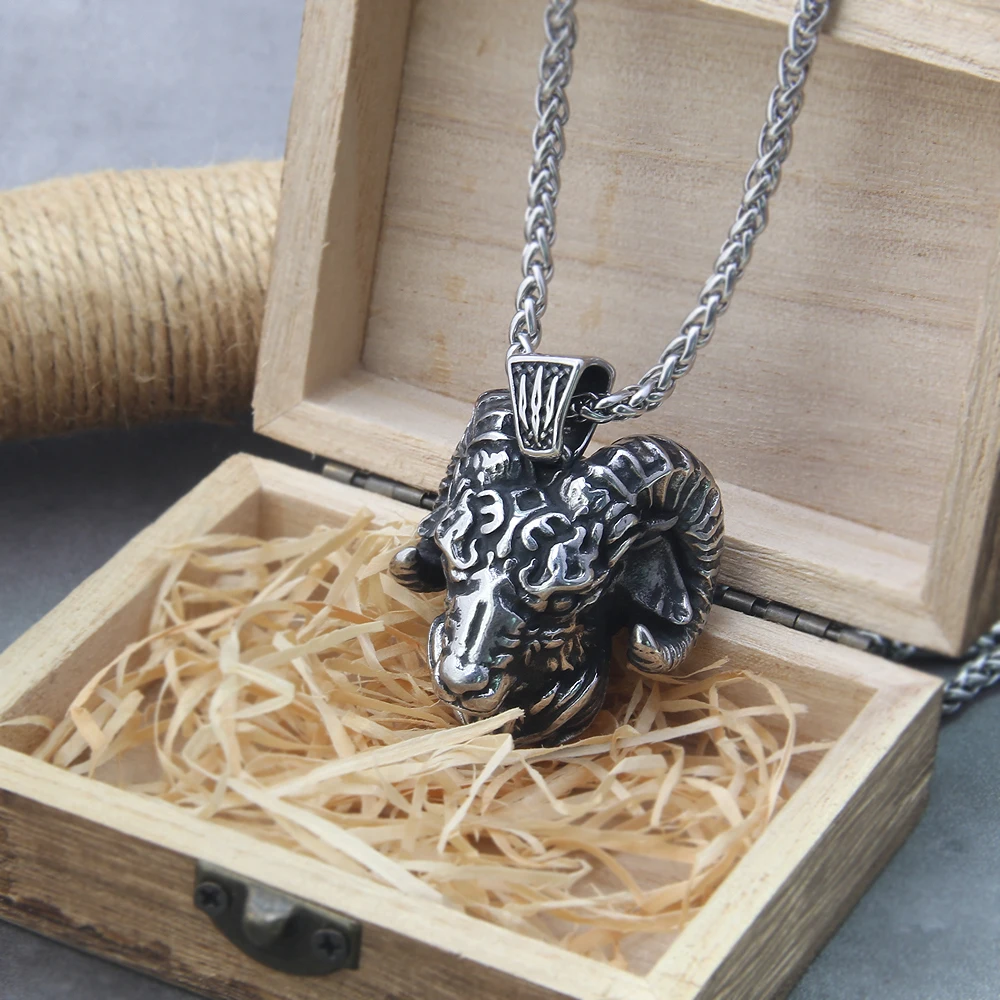 stainless steel Angel Satan Goat Head Demon Eye Pendant Necklace Vintage Goth Punk Men's Jewelry Accessory with wooden box stainless steel Angel Satan Goat Head Demon Eye Pendant Necklace Vintage Goth Punk Men's Jewelry Accessory with wooden box