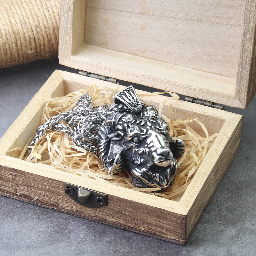 stainless steel Angel Satan Goat Head Demon Eye Pendant Necklace Vintage Goth Punk Men's Jewelry Accessory with wooden box stainless steel Angel Satan Goat Head Demon Eye Pendant Necklace Vintage Goth Punk Men's Jewelry Accessory with wooden box