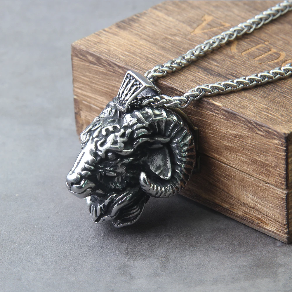 stainless steel Angel Satan Goat Head Demon Eye Pendant Necklace Vintage Goth Punk Men\’s Jewelry Accessory with wooden box stainless steel Angel Satan Goat Head Demon Eye Pendant Necklace Vintage Goth Punk Men\'s Jewelry Accessory with wooden box