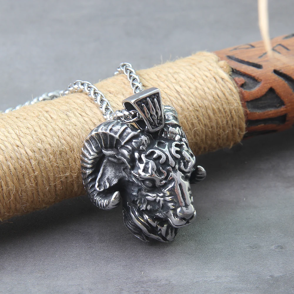 stainless steel Angel Satan Goat Head Demon Eye Pendant Necklace Vintage Goth Punk Men's Jewelry Accessory with wooden box stainless steel Angel Satan Goat Head Demon Eye Pendant Necklace Vintage Goth Punk Men's Jewelry Accessory with wooden box
