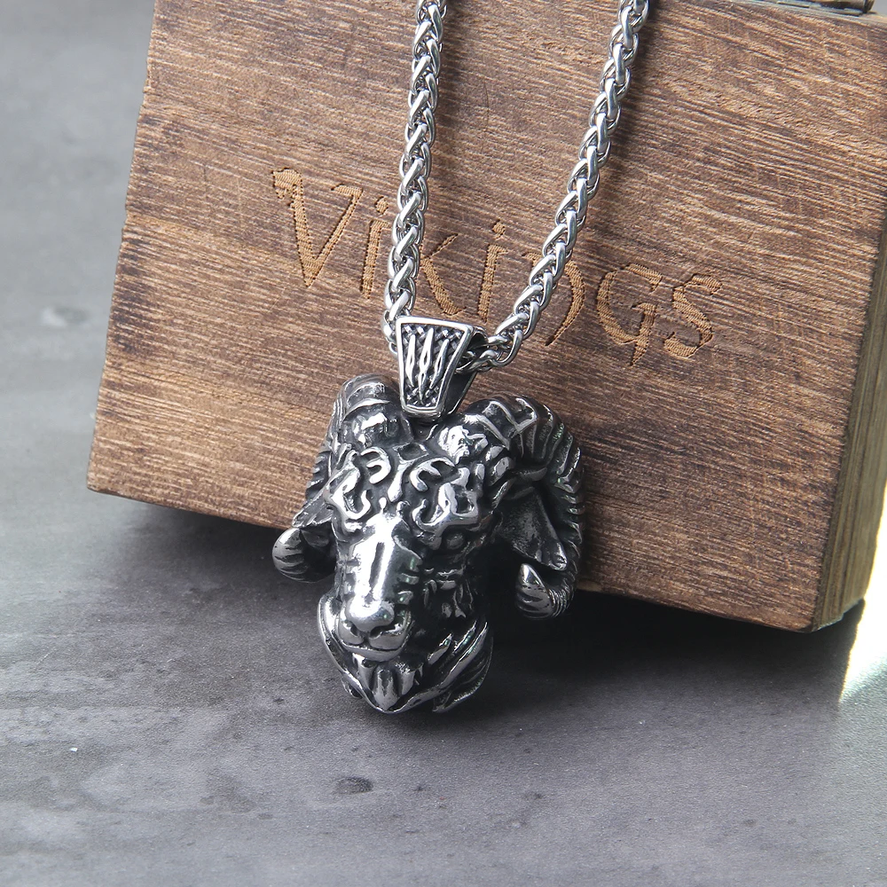 stainless steel Angel Satan Goat Head Demon Eye Pendant Necklace Vintage Goth Punk Men\’s Jewelry Accessory with wooden box stainless steel Angel Satan Goat Head Demon Eye Pendant Necklace Vintage Goth Punk Men\'s Jewelry Accessory with wooden box