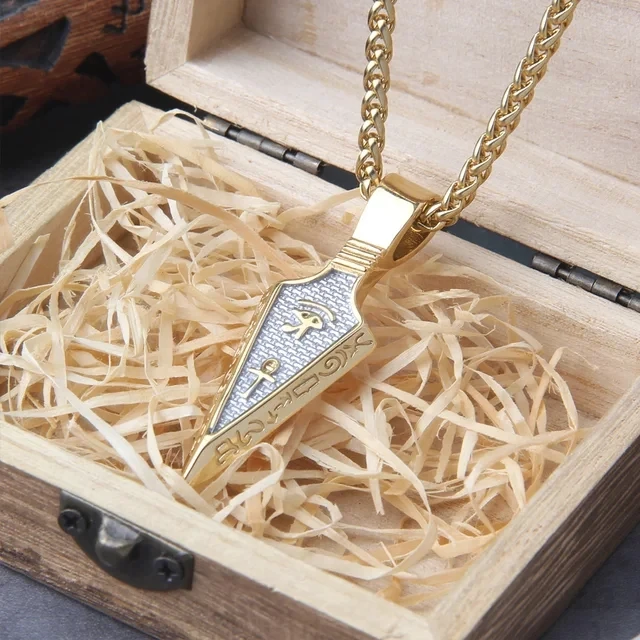 Norse Runes Odin's Spear Gungnir Necklace Men Gold Color Stainless Steel Arrowhead Pendant Valknut Talisman Male Vikings Jewelry