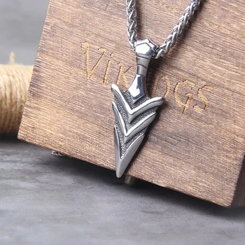 Norse Runes Odin's Spear Gungnir Necklace Men Gold Color Stainless Steel Arrowhead Pendant Valknut Talisman Male Vikings Jewelry