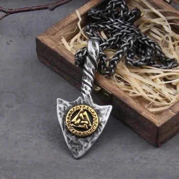 Norse Runes Odin's Spear Gungnir Necklace Men Gold Color Stainless Steel Arrowhead Pendant Valknut Talisman Male Vikings Jewelry
