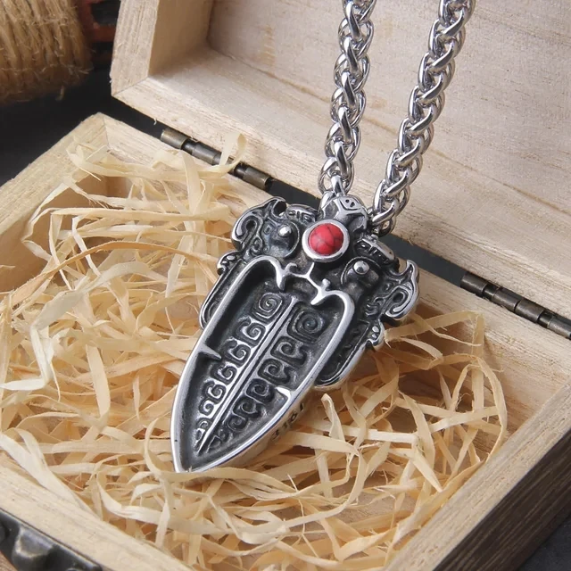 Norse Runes Odin's Spear Gungnir Necklace Men Gold Color Stainless Steel Arrowhead Pendant Valknut Talisman Male Vikings Jewelry